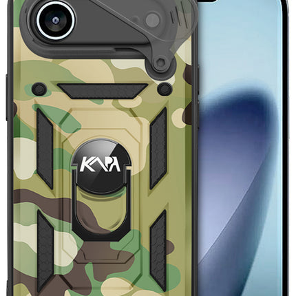 Kapa Tank Back Cover for Apple iPhone 17 Air | Inbuilt Ring + Slider Shockproof Lens Protection Bumper Back Case (Green)