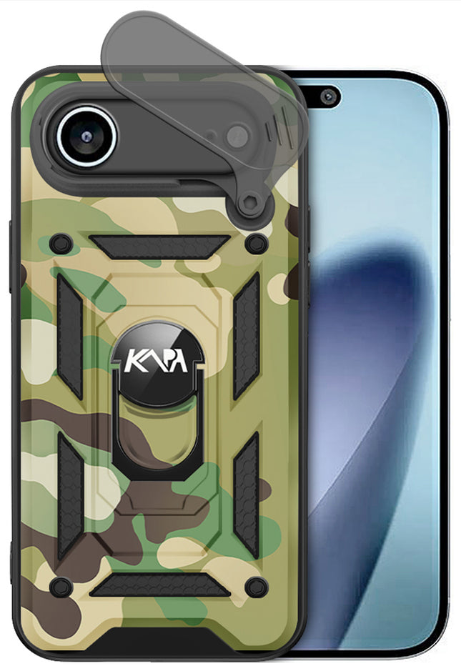 Kapa Tank Back Cover for Apple iPhone 17 Air | Inbuilt Ring + Slider Shockproof Lens Protection Bumper Back Case (Green)