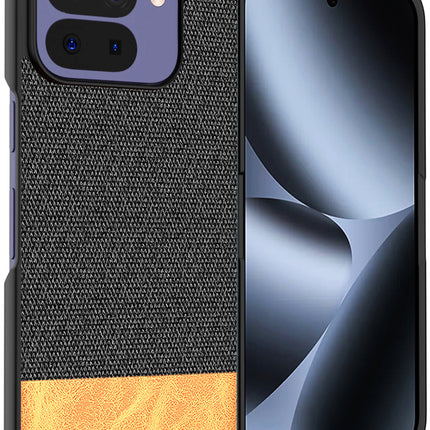 Kapa Soft Fabric & Leather Hybrid Protective Back Cover for Google Pixel 10 PRO FOLD | Shockproof Slim Hard Anti Slip Back Case (Black,Brown) - Mobizang