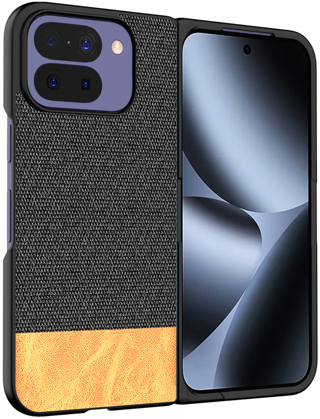 Kapa Soft Fabric & Leather Hybrid Protective Back Cover for Google Pixel 10 PRO FOLD | Shockproof Slim Hard Anti Slip Back Case (Black,Brown) - Mobizang