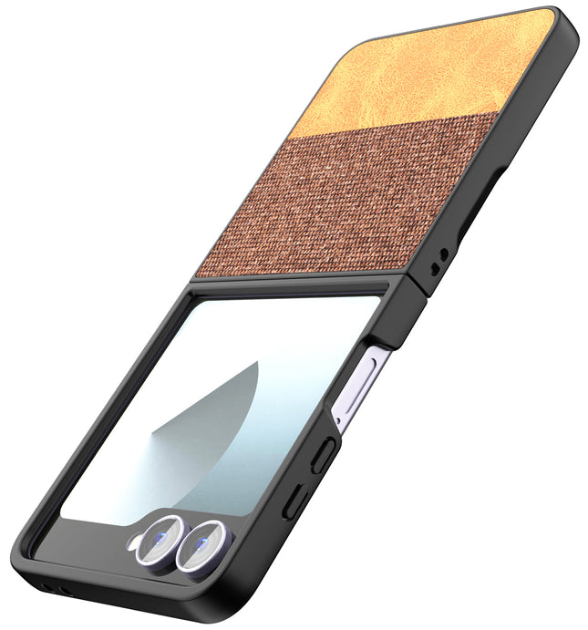 Kapa Soft Fabric & Leather Hybrid Protective Back Cover for Samsung Galaxy Z Flip 7 | Shockproof Slim Hard Anti Slip Back Case (Brown)