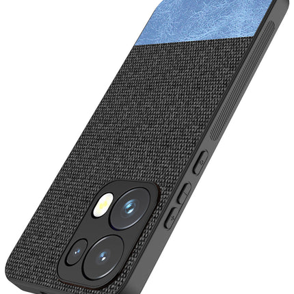 Kapa Soft Fabric & Leather Hybrid Protective Back Cover for Oppo Reno 13 Pro | Shockproof Slim Hard Anti Slip Back Case (Black,Blue)