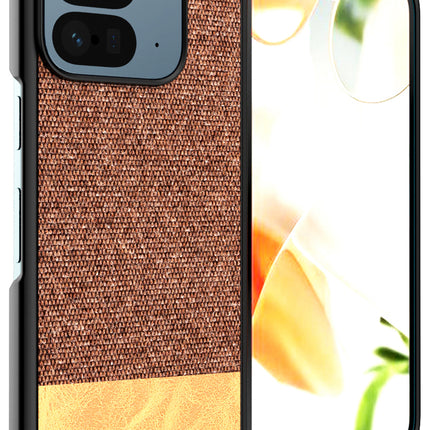Kapa Soft Fabric & Leather Hybrid Protective Back Cover for Google Pixel 9 Pro Fold | Shockproof Slim Hard Anti Slip Back Case (Brown)