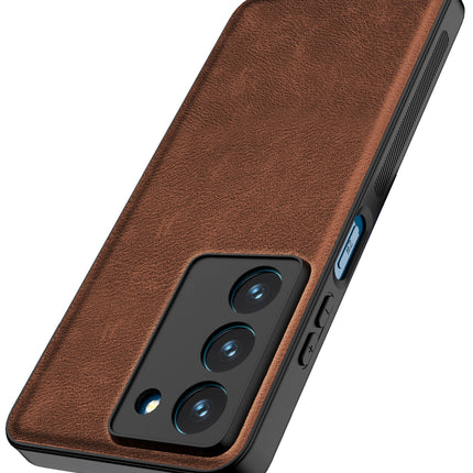 Kapa Tux Leather Back Cover for Realme 14X | Slim Shockproof Camera Protection Bumper Case (Brown)