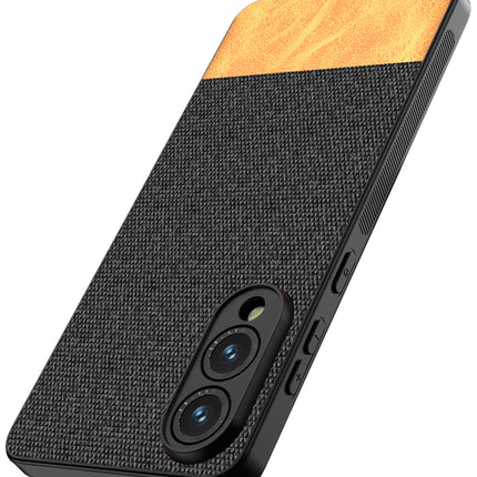 Kapa Soft Fabric & Leather Hybrid Protective Back Cover for Samsung Galaxy S25 Edge | Shockproof Slim Hard Anti Slip Back Case (Black,Brown)