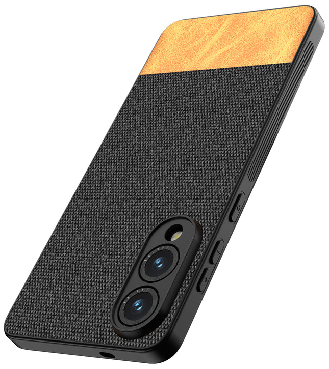 Kapa Soft Fabric & Leather Hybrid Protective Back Cover for Samsung Galaxy S25 Edge | Shockproof Slim Hard Anti Slip Back Case (Black,Brown)
