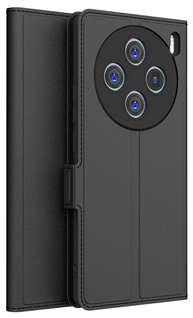 Kapa Noble Slim Magnetic Leather Flip Case Cover for Vivo X100 (5G) | Card Holder Stand Flip Wallet Case (Black) - Mobizang