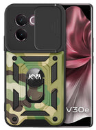 Kapa Tank Back Cover for Vivo V30E (5G) | Inbuilt Ring + Slider Shockproof Lens Protection Bumper Back Case (Green)