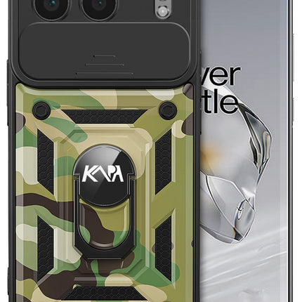 Kapa Tank Back Cover for OnePlus Nord 4 | Inbuilt Ring + Slider Shockproof Lens Protection Bumper Back Case (Green)