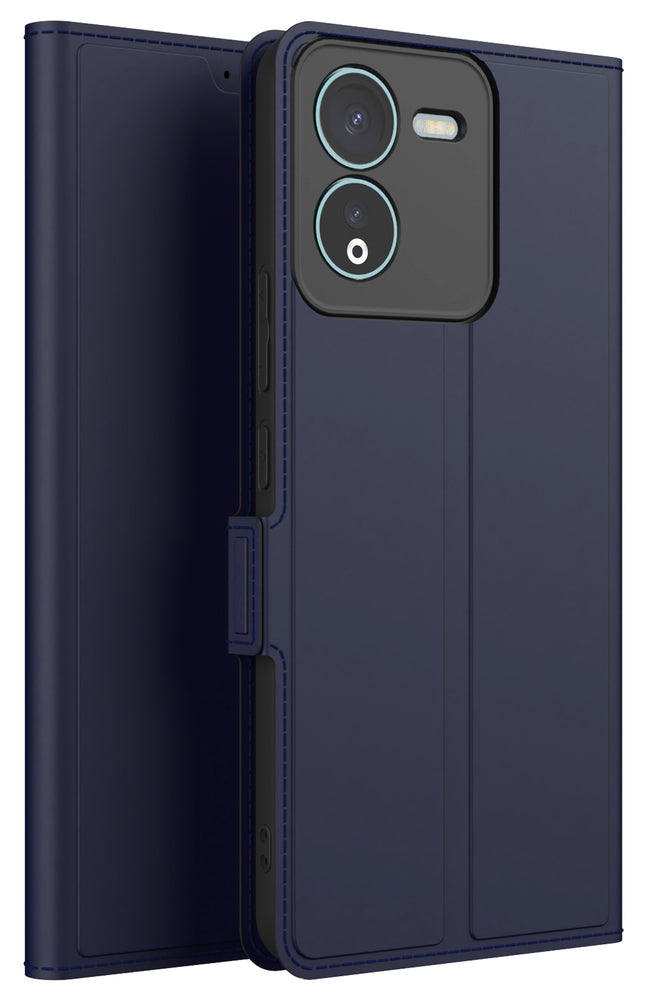 Kapa Noble Slim Magnetic Leather Flip Case Cover for IQOO Z9 | Card Holder Stand Flip Wallet Case (Blue)