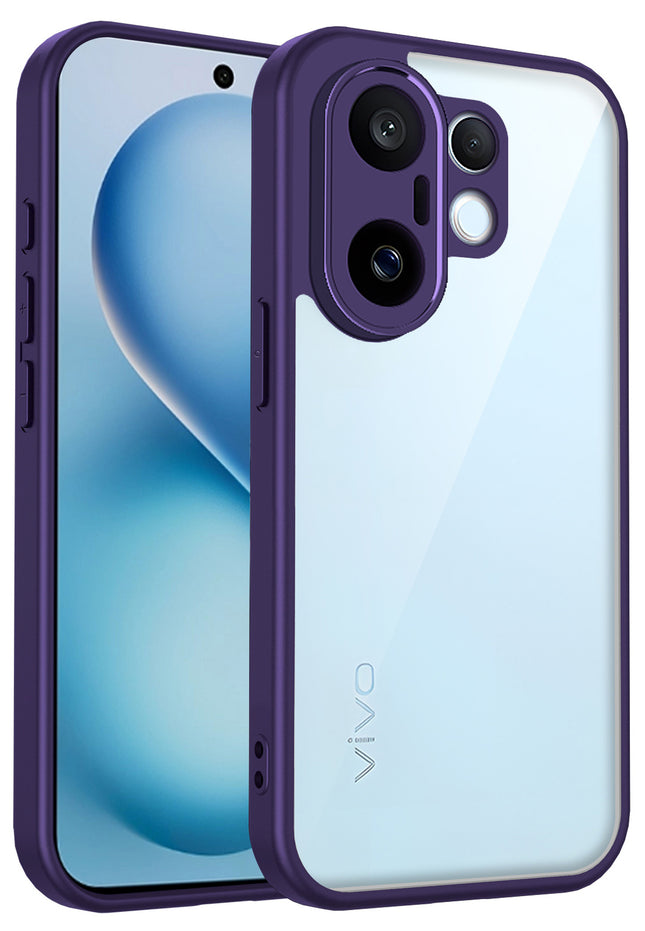 Kapa Hawkeye Clear Slim Tough Back Cover for Vivo X200 FE 5G | Camera Lens Protector Anti Yellow Shockproof Clear Hybrid Case Cover (Purple Sides)