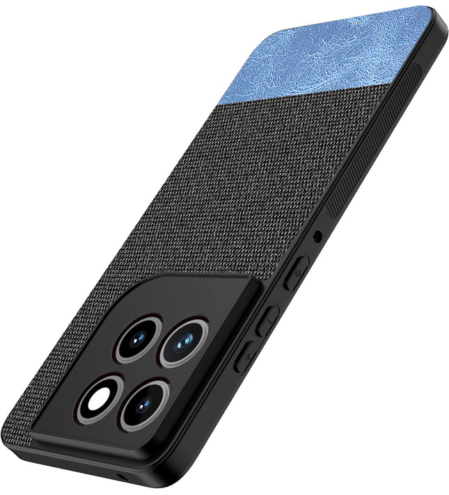 Kapa Soft Fabric & Leather Hybrid Protective Back Cover for Moto Edge 70 | Shockproof Slim Hard Anti Slip Back Case (Black,Blue)