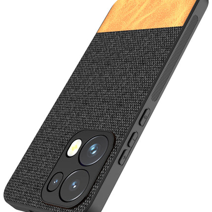 Kapa Soft Fabric & Leather Hybrid Protective Back Cover for Oppo Reno 13 Pro | Shockproof Slim Hard Anti Slip Back Case (Black,Brown)