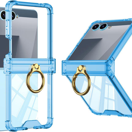 Kapa Clear Airbag Ring Back Case for Samsung Galaxy Flip7 / Z Flip 7 | Transparent Shockproof Slim Hard Protective Cover (Blue)