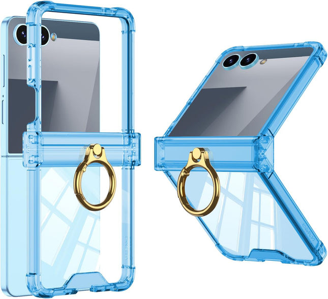 Kapa Clear Airbag Ring Back Case for Samsung Galaxy Flip7 / Z Flip 7 | Transparent Shockproof Slim Hard Protective Cover (Blue)