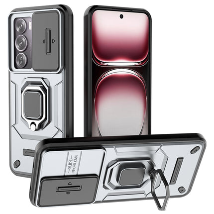 Kapa Armor Slider Back Cover for Oppo Reno 12 Pro (5G) | Inbuilt Ring + Camera Slider Shockproof Lens Protection Bumper Back Case (Grey)
