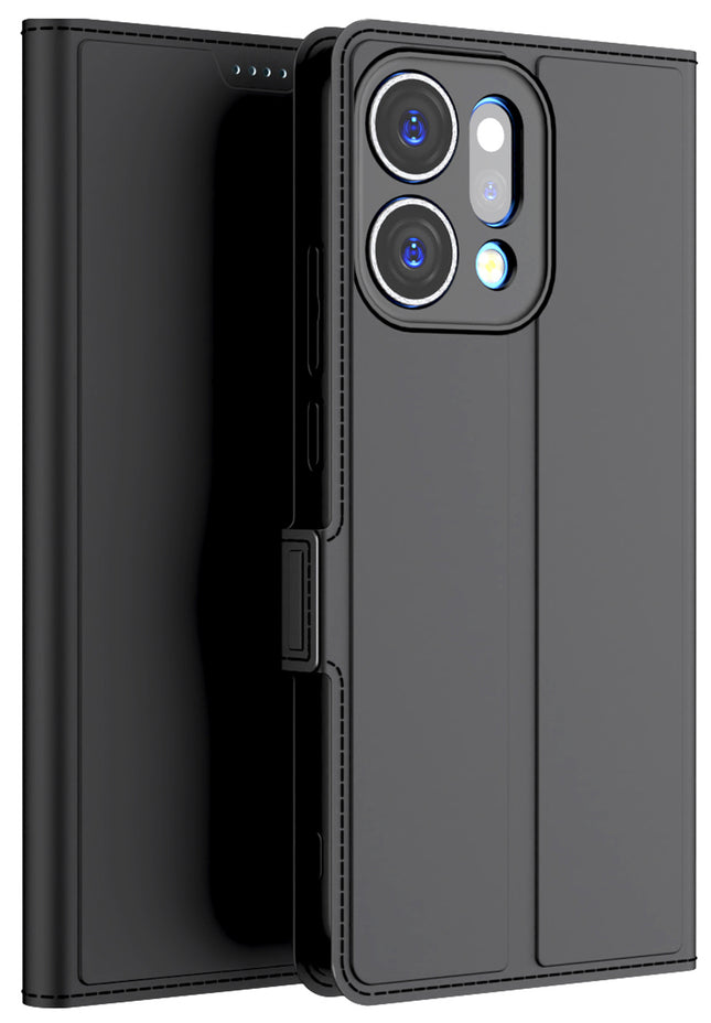 Kapa Noble Slim Magnetic Leather Flip Case Cover for Oppo Reno 14 5G | Card Holder Stand Flip Wallet Case (Black) - Mobizang