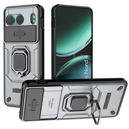 Kapa Armor Slider Back Cover for OnePlus Nord 4 | Inbuilt Ring + Camera Slider Shockproof Lens Protection Bumper Back Case (Grey)