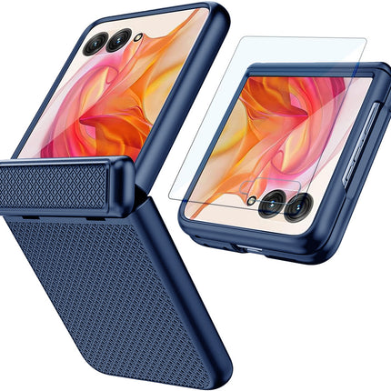 Kapa Textured Grip Hinge Protection Back Cover for Moto Razr 50 Ultra| with [Inbuilt Glass] Full Body Shockproof Hard Back Case (Blue)
