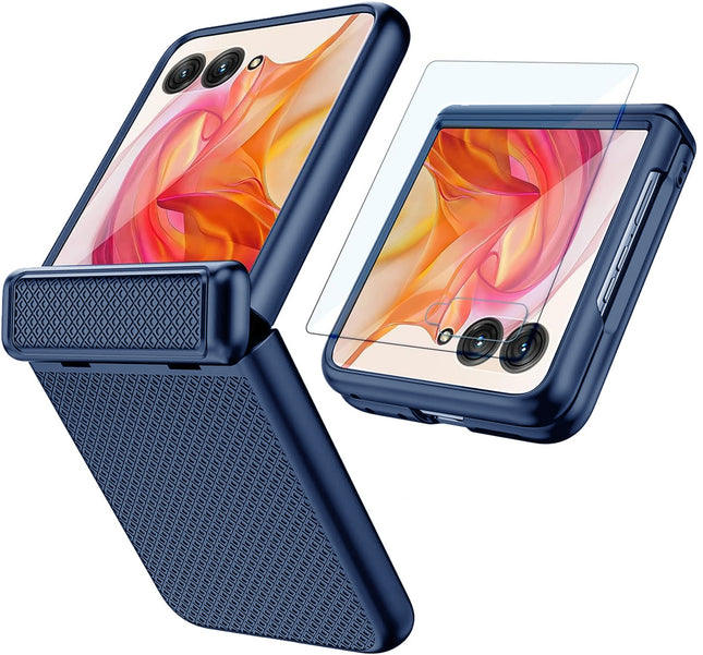 Kapa Textured Grip Hinge Protection Back Cover for Moto Razr 50 Ultra| with [Inbuilt Glass] Full Body Shockproof Hard Back Case (Blue)