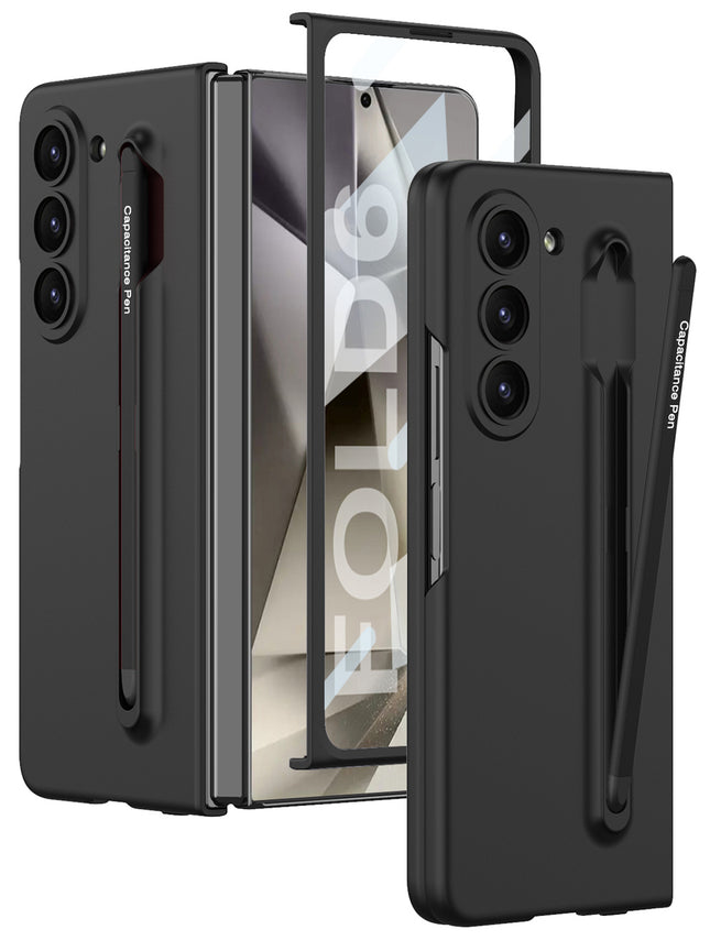 Kapa Contrast Ulta Thin PC Case for Samsung Galaxy Z Fold 6 | Inbuilt S-Pen Holder Stand Hybrid Back Cover (Black with Black Pen)