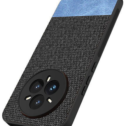 Kapa Soft Fabric & Leather Hybrid Protective Back Cover for Realme 14 Pro 5G | Shockproof Slim Hard Anti Slip Back Case (Black,Blue)