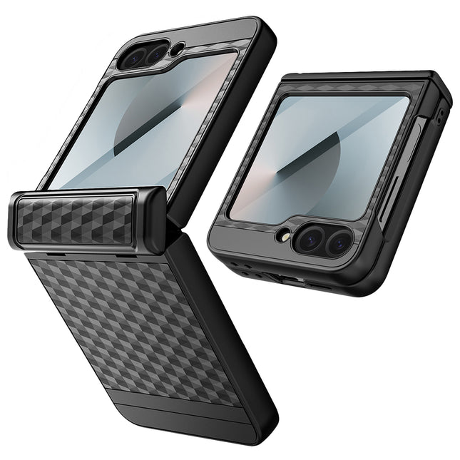 Kapa Geometric Hinge Protection Back Cover for Samsung Galaxy Z Flip5 / Flip 5 | with [Inbuilt Glass] Full Body Shockproof Hard Back Case (Black)