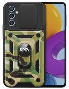 Kapa Tank Back Cover for Samsung Galaxy A35 (5G) | Inbuilt Ring + Slider Shockproof Lens Protection Bumper Back Case (Green) - Mobizang