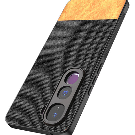 Kapa Soft Fabric & Leather Hybrid Protective Back Cover for Vivo Y400 Pro 5G | Shockproof Slim Hard Anti Slip Back Case (Black,Brown)
