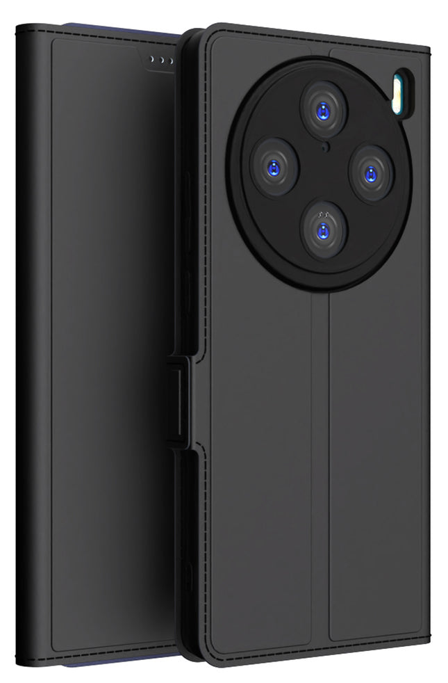 Kapa Noble Slim Magnetic Leather Flip Case Cover for Vivo X100 Pro (5G) | Card Holder Stand Flip Wallet Case (Black) - Mobizang