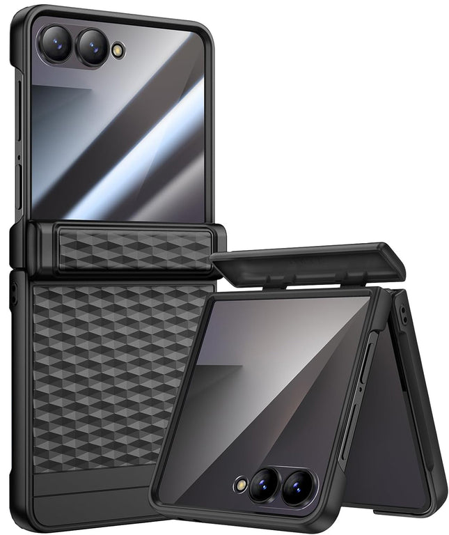 Kapa Geometric Hinge Protection Back Cover for Samsung Galaxy Z Flip7 / Flip 7 | with [Inbuilt Glass] Full Body Shockproof Hard Back Case (Black) - Mobizang