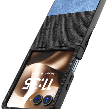 Kapa Soft Fabric & Leather Hybrid Protective Back Cover for Moto Razr 60 Ultra | Shockproof Slim Hard Anti Slip Back Case (Black,Blue)