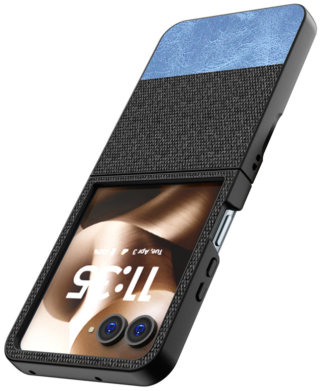 Kapa Soft Fabric & Leather Hybrid Protective Back Cover for Moto Razr 60 Ultra | Shockproof Slim Hard Anti Slip Back Case (Black,Blue)