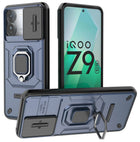Kapa Armor Slider Back Cover for Iqoo Z9 | Inbuilt Ring + Camera Slider Shockproof Lens Protection Bumper Back Case (Blue)