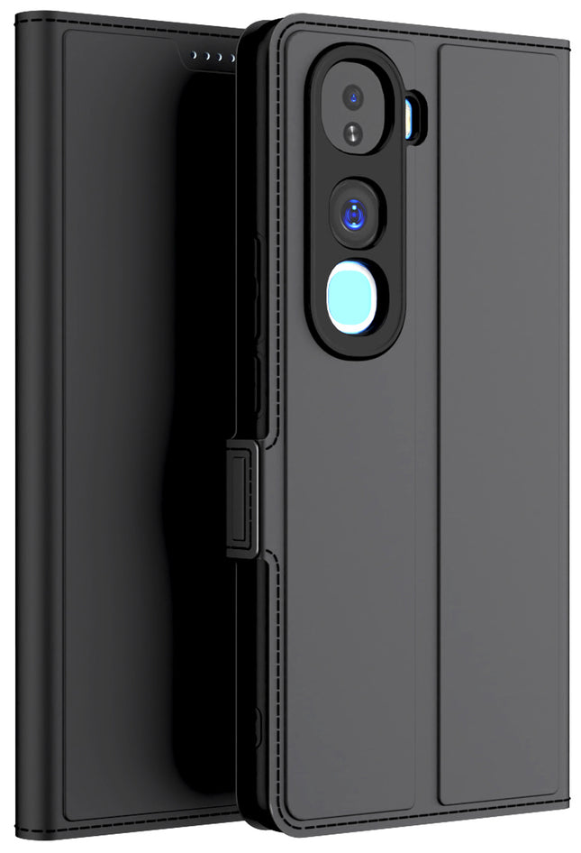 Kapa Noble Slim Magnetic Leather Flip Case Cover for Vivo Y400 Pro 5G | Card Holder Stand Flip Wallet Case (Black) - Mobizang