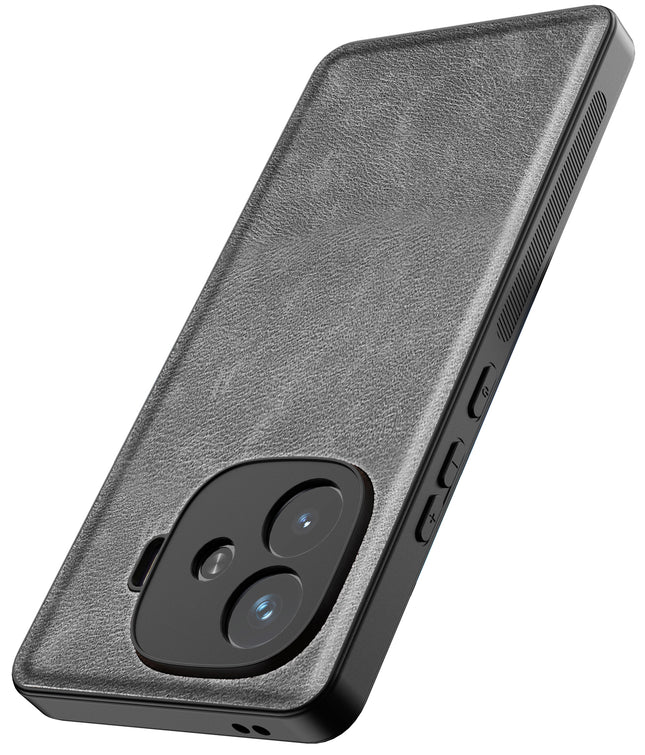 Kapa Tux Leather Back Cover for iQoo Neo 10R | Slim Shockproof Camera Protection Bumper Case (Grey)