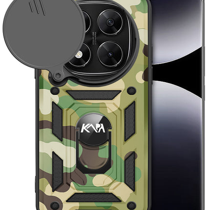 Kapa Tank Back Cover for Redmi Note 14 Pro Plus | Inbuilt Ring + Slider Shockproof Lens Protection Bumper Back Case (Green)