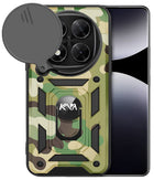 Kapa Tank Back Cover for Redmi Note 14 Pro Plus | Inbuilt Ring + Slider Shockproof Lens Protection Bumper Back Case (Green)