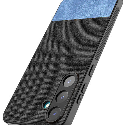 Kapa Soft Fabric & Leather Hybrid Protective Back Cover for Samsung Galaxy S25 Plus | Shockproof Slim Hard Anti Slip Back Case (Black,Blue)