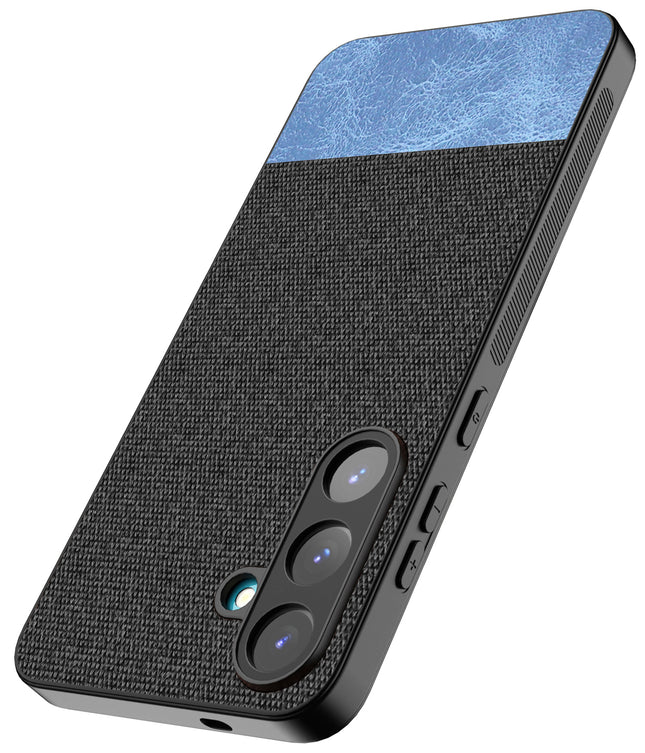 Kapa Soft Fabric & Leather Hybrid Protective Back Cover for Samsung Galaxy S25 Plus | Shockproof Slim Hard Anti Slip Back Case (Black,Blue)