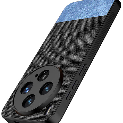 Kapa Soft Fabric & Leather Hybrid Protective Back Cover for Vivo X300 5G | Shockproof Slim Hard Anti Slip Back Case (Black,Blue)