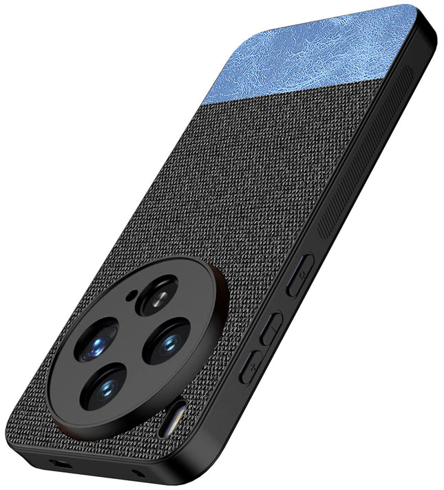 Kapa Soft Fabric & Leather Hybrid Protective Back Cover for Vivo X300 5G | Shockproof Slim Hard Anti Slip Back Case (Black,Blue)