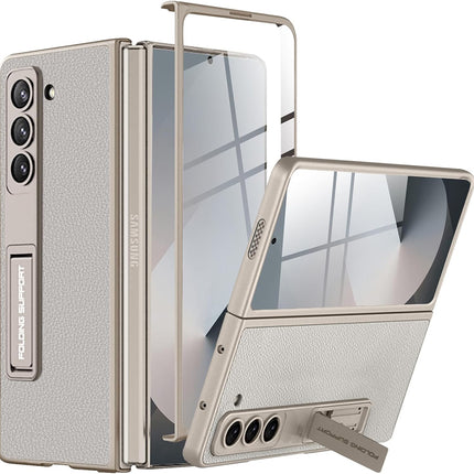 Kapa Leather Case for Samsung Galaxy Z Fold 6 | Inbuilt Stand Hybrid Back Cover (Titanium) - Mobizang