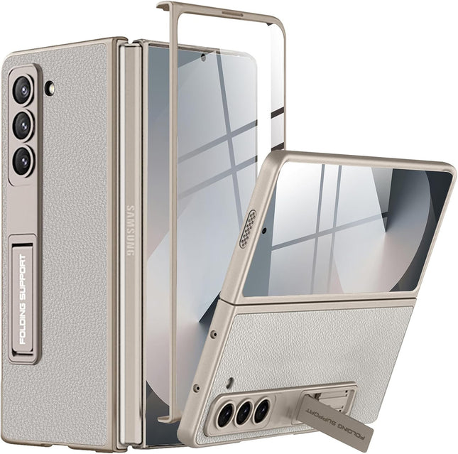 Kapa Leather Case for Samsung Galaxy Z Fold 6 | Inbuilt Stand Hybrid Back Cover (Titanium) - Mobizang