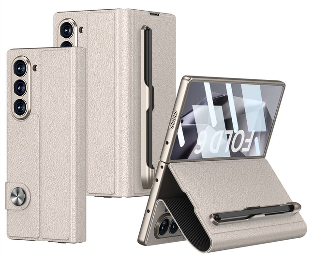 Kapa Leather Flip Case for Samsung Galaxy Z Fold 6 | Inbuilt Fixed S Pen Holder, Slim Hybrid Stand Protection Flip Cover (Titanium)