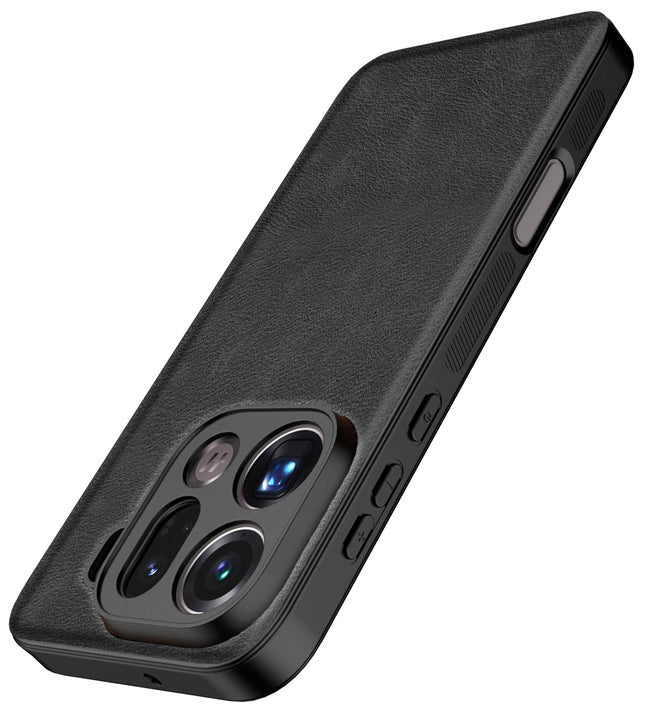Kapa Tux Leather Back Cover for Oppo Find X9 Pro | Slim Shockproof Camera Protection Bumper Case (Black)