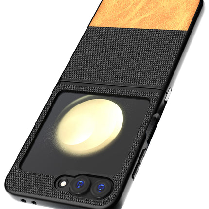 Kapa Soft Fabric & Leather Hybrid Protective Back Cover for Samsung Galaxy Z Flip 6 | Shockproof Slim Hard Anti Slip Back Case (Black,Brown)
