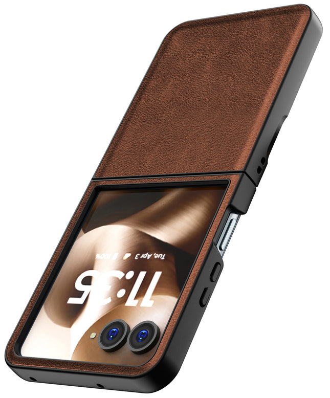 Kapa Tux Leather Back Cover for Moto Razr 60 / 50 | Slim Shockproof Camera Protection Bumper Case (Brown)