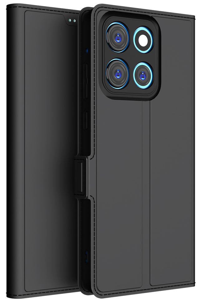 Kapa Noble Slim Magnetic Leather Flip Case Cover for Moto Edge 60 Stylus | Card Holder Stand Flip Wallet Case (Black) - Mobizang