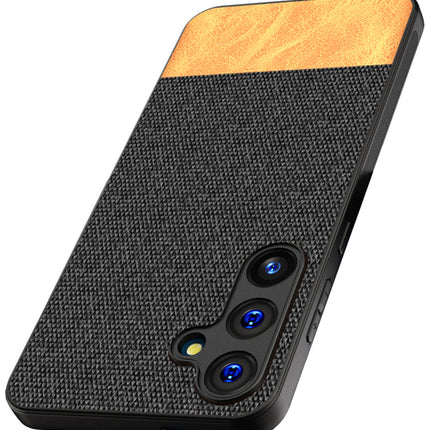Kapa Soft Fabric & Leather Hybrid Protective Back Cover for Samsung Galaxy A55 (5G) | Shockproof Slim Hard Anti Slip Back Case (Black,Brown)